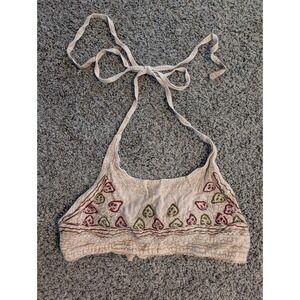 My Choice Boho Embroidered Halter Crop Top One Size Fits Most Rayon